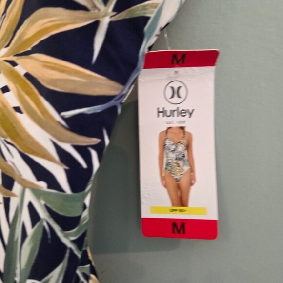 HURLEY SIZE MEDIUM ONE-PIECE SWIMSUIT GREEN LEAF WITH BLUE/WHITE/TAN NEW - Picture 3 of 10
